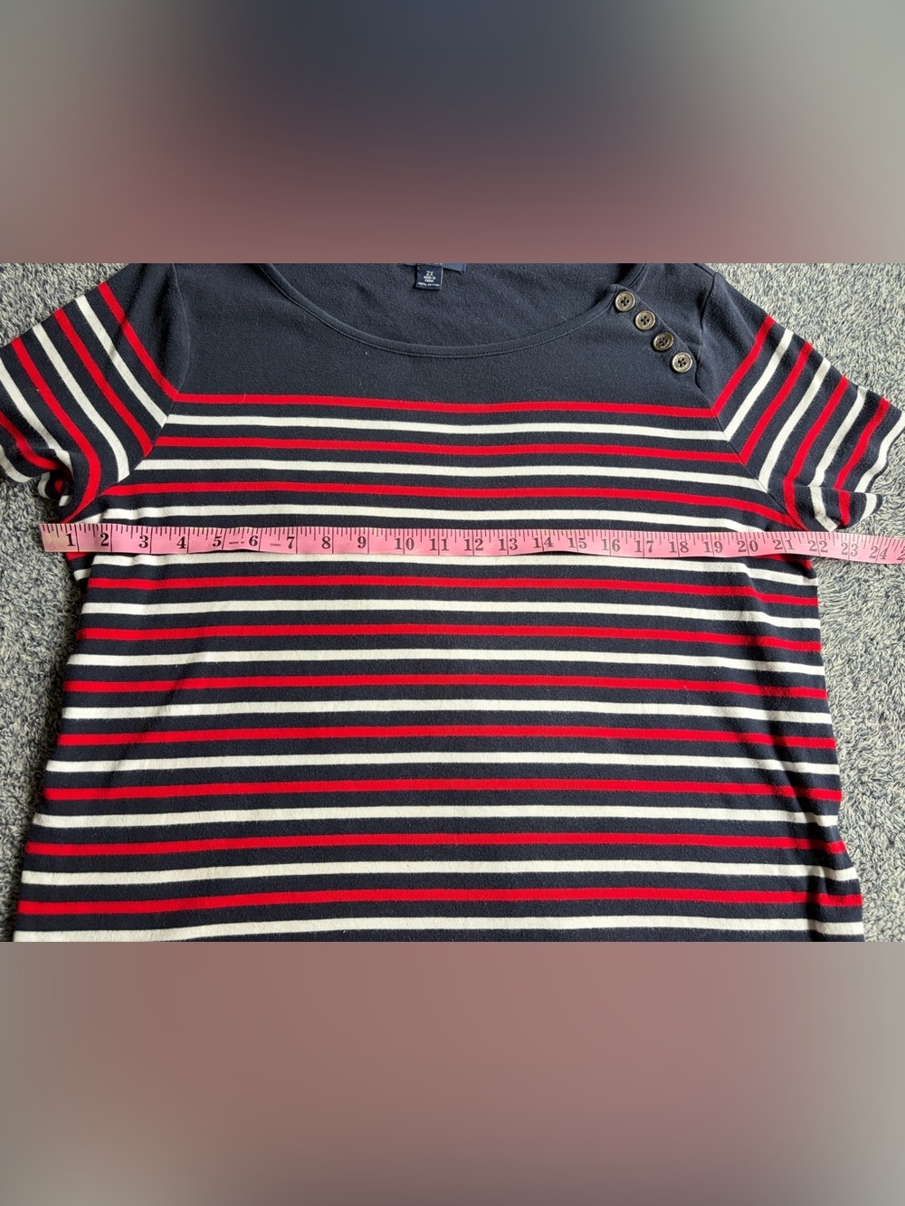 Chaps Navy Striped Short-Sleeve Tee with Shoulder Buttons - Picture 5 of 8